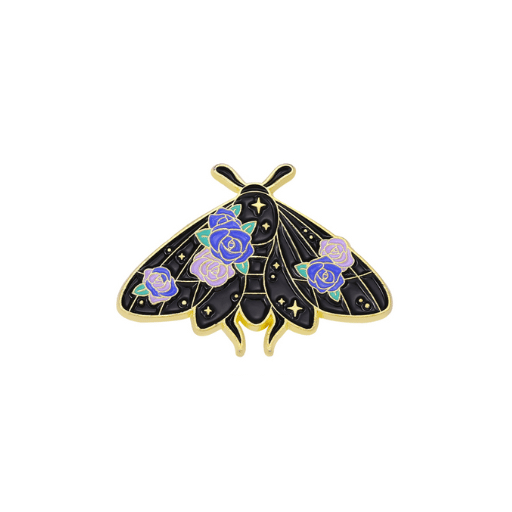 Black Floral Moth Pin