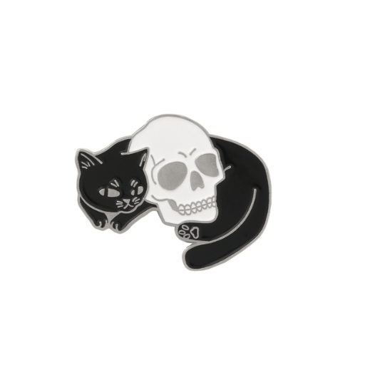 Black Silver Cat Skull Pin