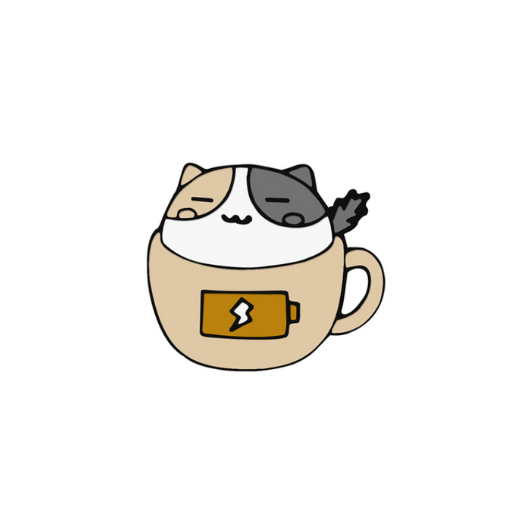 Cat Recharging Coffee Mug Pin