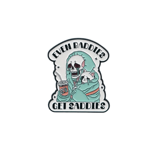 Even Baddies Get Saddies Skeleton Cat Enamel Pin