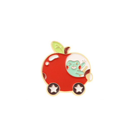 Frog Driving Red Apple Car Pin