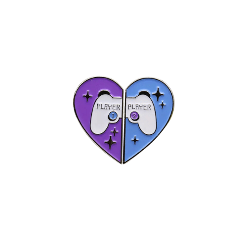 Player 1 & Player 2 Gamer Heart Pin