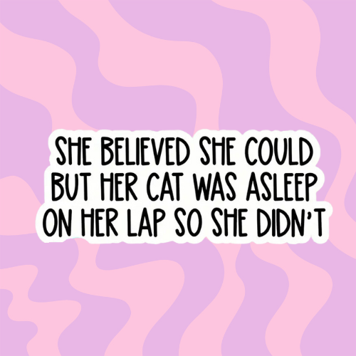 She Believed She Could But Her Cat Was Asleep On Her Lap So She Didn't Sticker