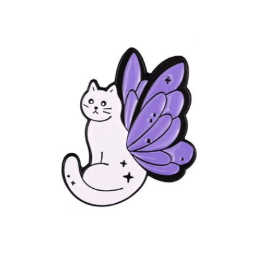 White Purple Wing Cat Pin